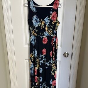 Sz L Floral Faux Wrap Sleeveless Maxi Dress 57” L